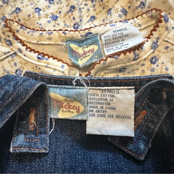Vintage Disney Mickey and Minnie Mouse 2 pc Set Denim Overalls Dress and Onesie - Picture 9 of 9